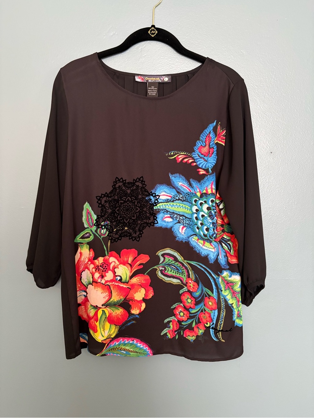 Desigual Black Tunic with Multicolor Floral Embroidery